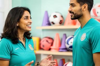 Kulbir Subramani, community outreach coordinator, speaking with a youth sports coach