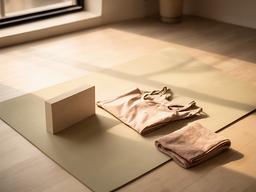 Yoga mat and neutral activewear arranged in a sunlit studio